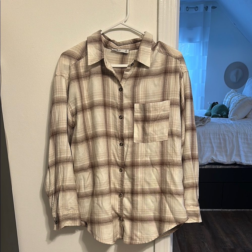 Men's Plaid Shirt - Brown and Cream